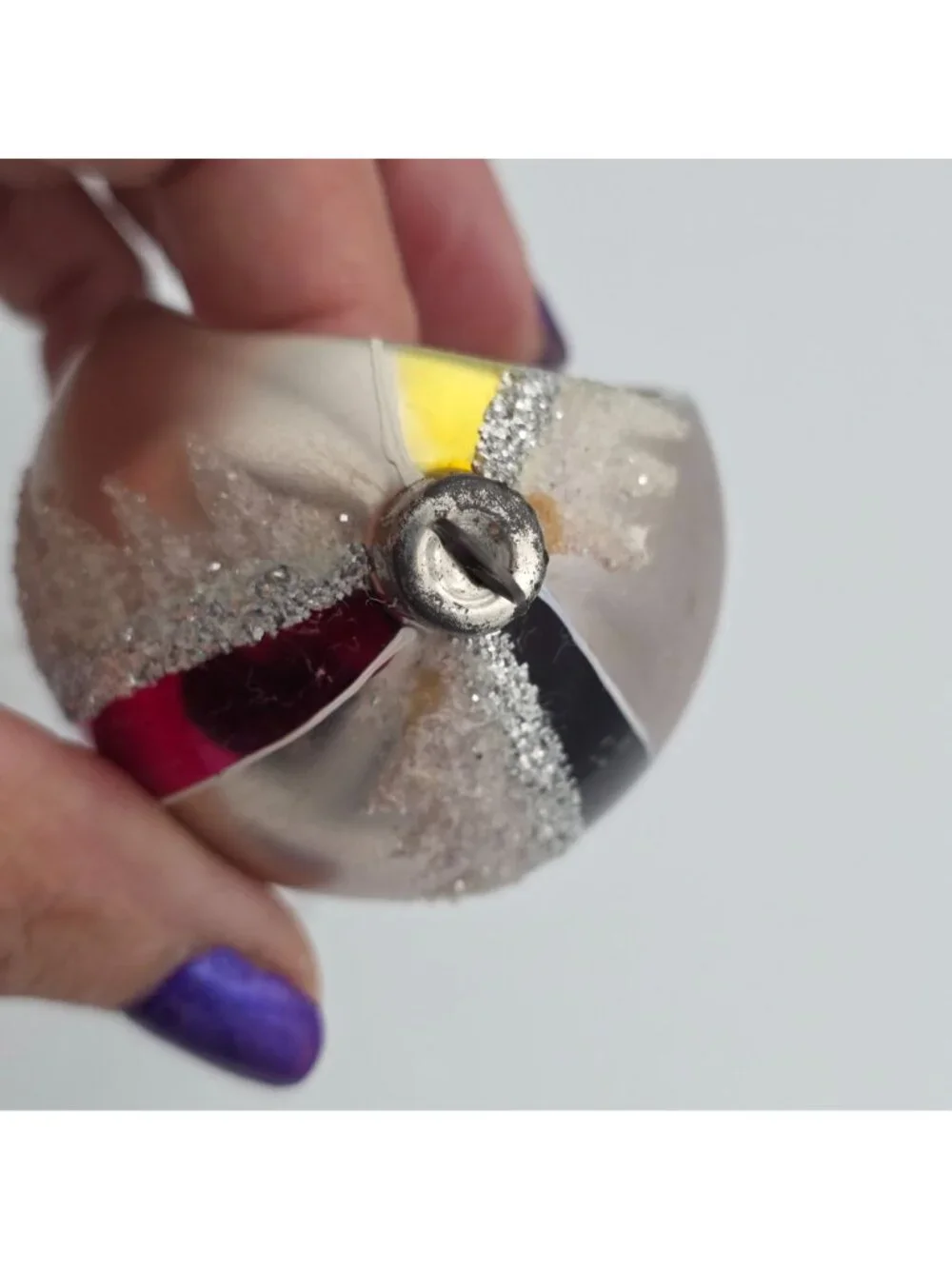 Reflector Indent Glass Ornament Teardrop Stripe Deep Purple Yellow Christmas 4